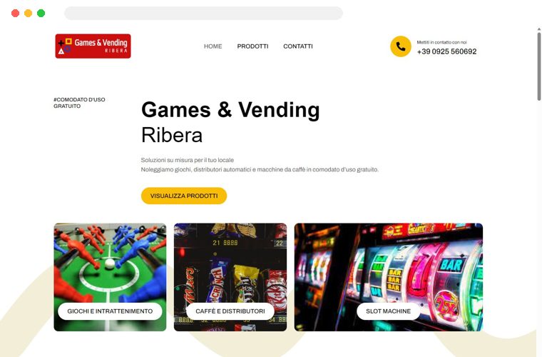 Sito web realizzato da Creativa per Games & Vending