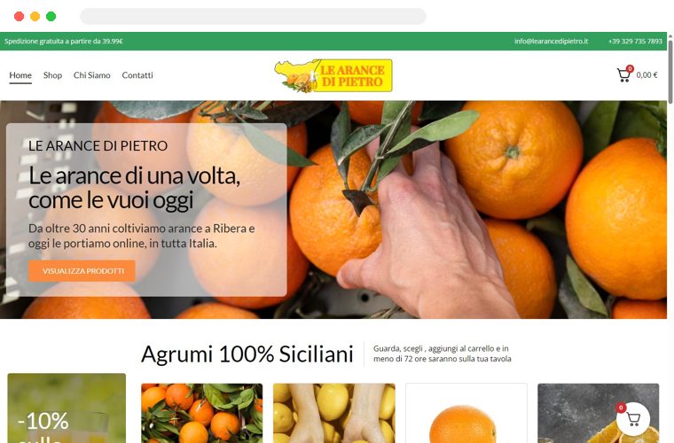 Sito web realizzato da Creativa per Le Arance di Pietro