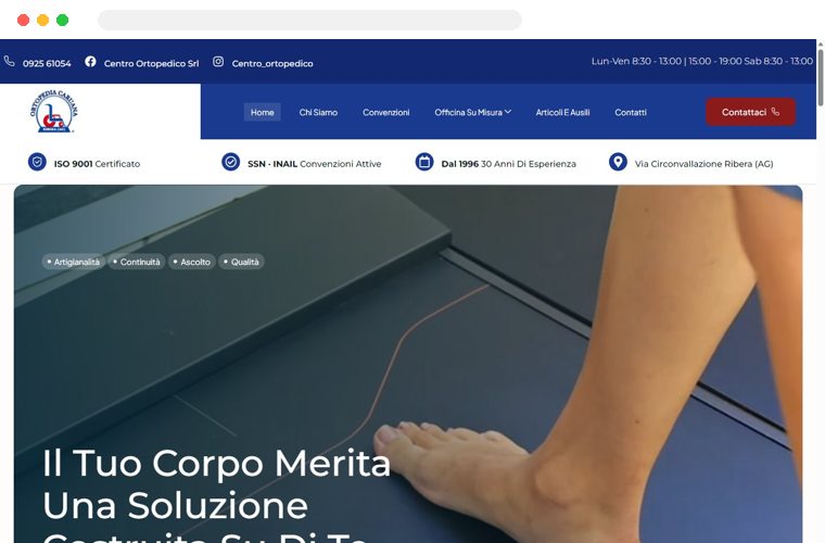 Sito web realizzato da Creativa per Ortopedia Caruana